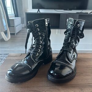 Zadig & Voltaire Women Joe Wrinkle Stud Black Leather Combat Boots 9US EUR 40